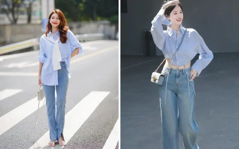 Áo Sơ Mi Kẻ Sọc Phối Cùng Quần Jeans