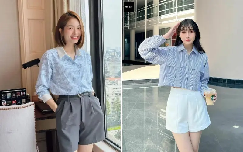 Áo Sơ Mi Kẻ Sọc Phối Cùng Quần Short